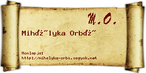 Mihályka Orbó névjegykártya